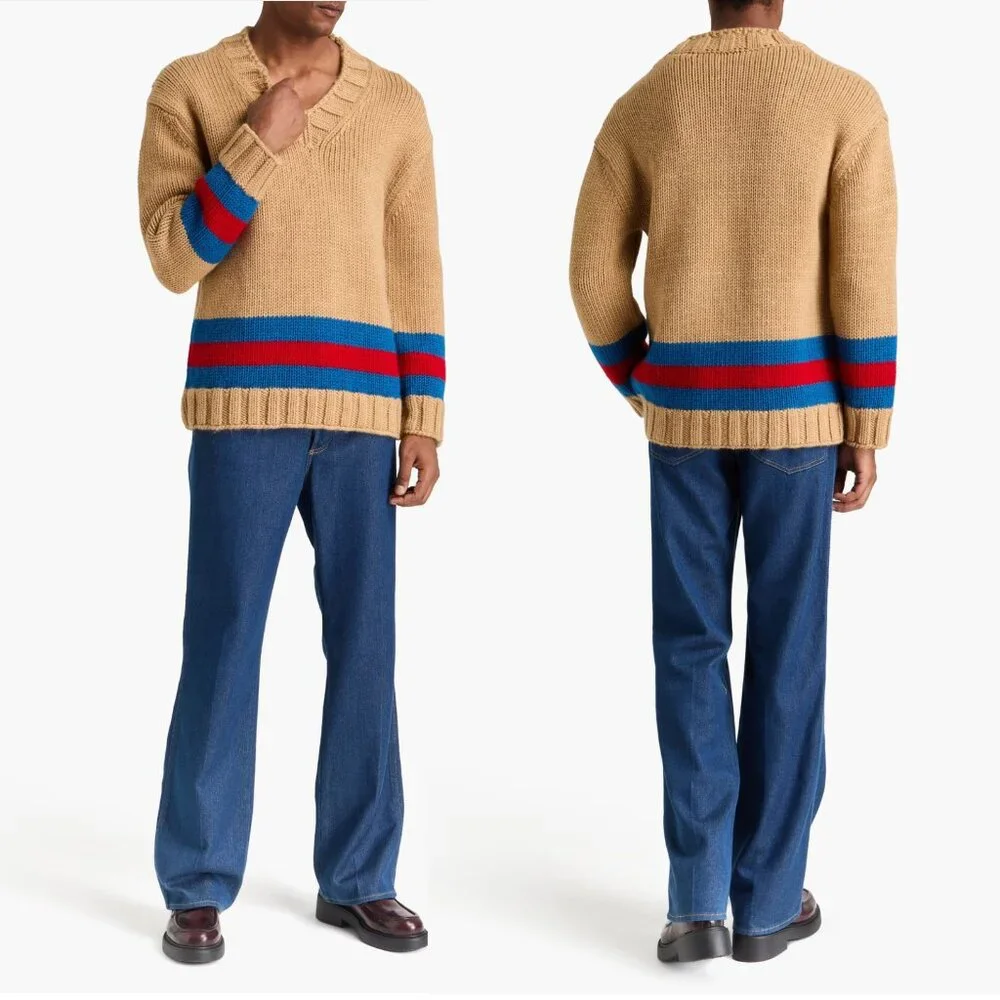 GUCCI MENS SWEATER STRIPED MOHAIR WOOL BLEND WEB STRIPE MOTIF sz M MEDIUM - Picture 4 of 15